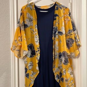 Cotton sleeveless Navy blue dress and cute Kimono to match